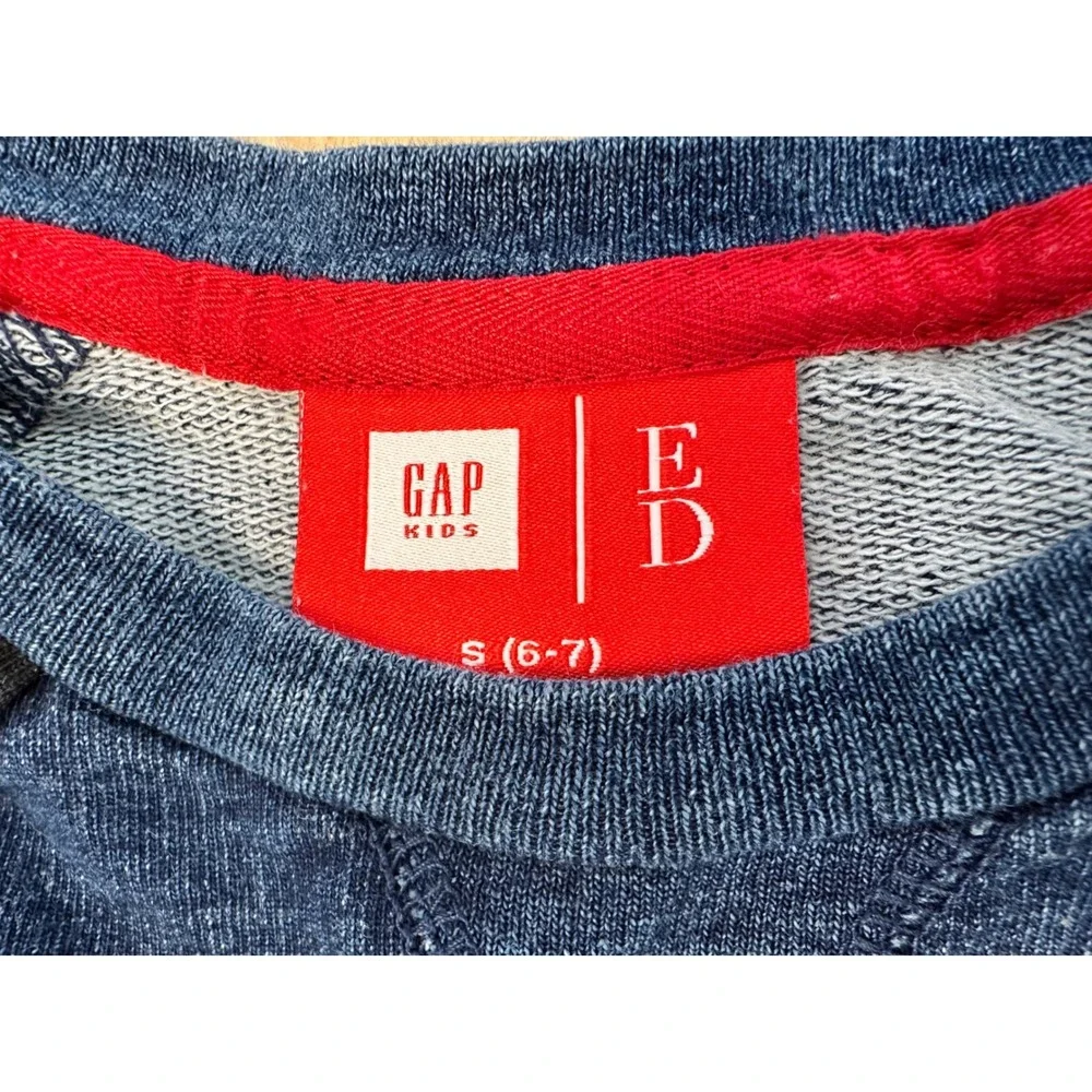 Gap Kids ED Girls' Dress Size S (6-7) Blue Denim Look‎ Polka Dot Genius Graphic